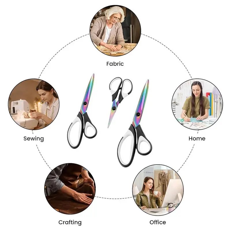 مقص خياط، 3 قطع من شفرات الحلاقة الحادة المصنوعة من الفولاذ المقاوم للصدأ، مقابض مطاطية ناعمة، مقص قماش متعدد الأغراض #6