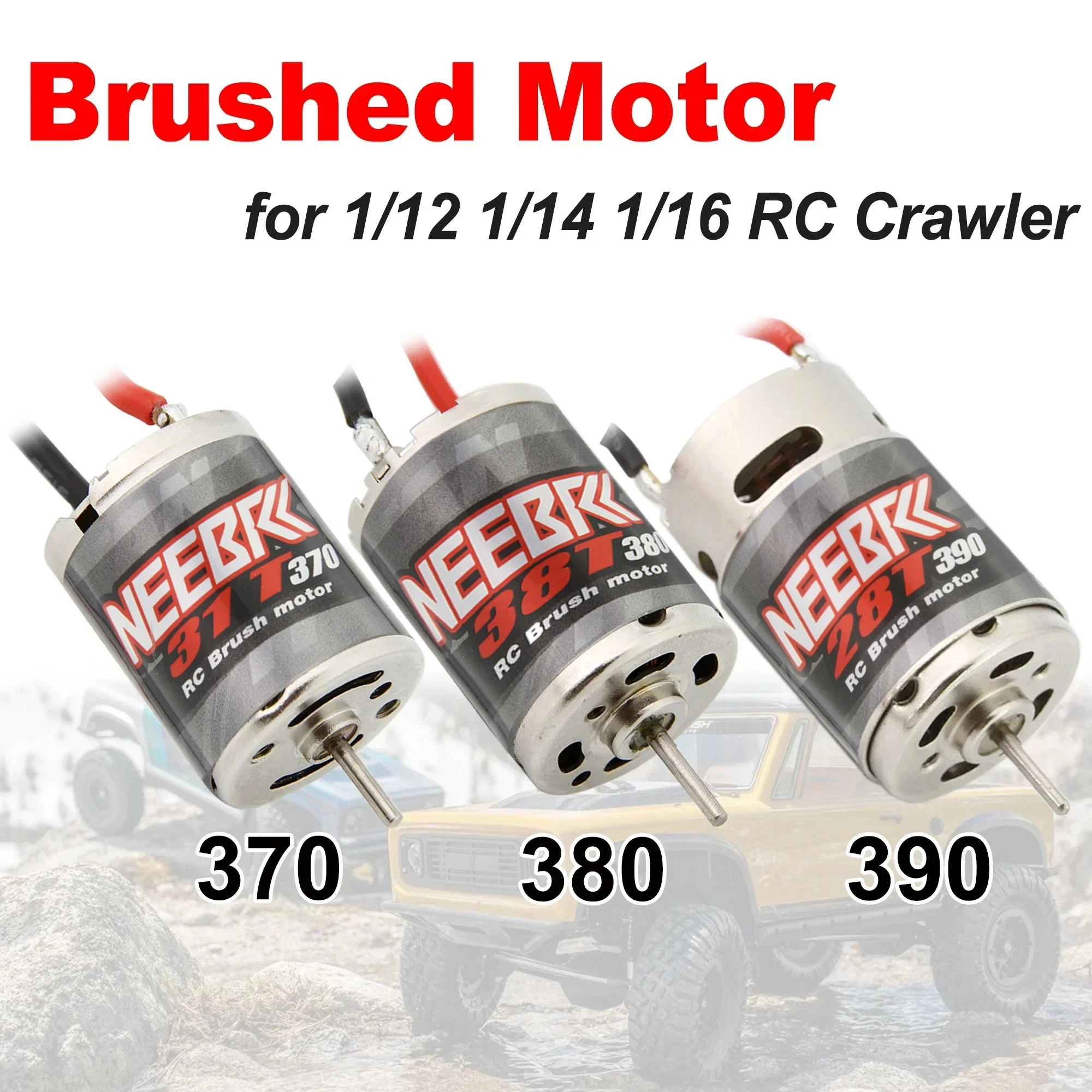 Motor cepillado de acero inoxidable CC, 370, 380, 390, 7,2, 1/12, 1/14, 1/16, 1/24 RC Crawler Monster AXIAL, SCX24, B17, TAM54393, TRX 7075