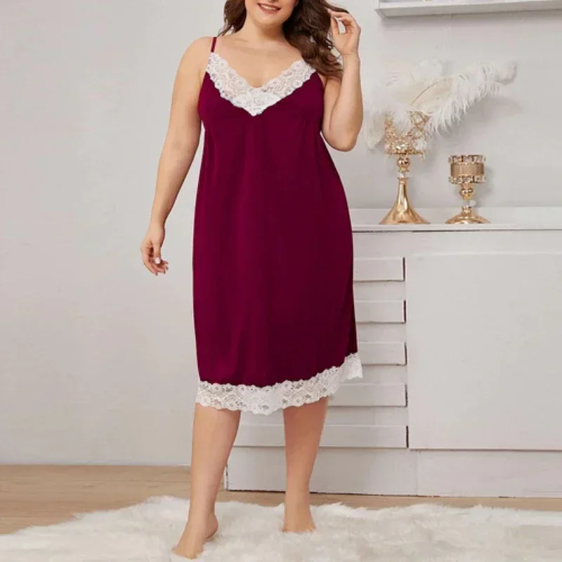 Sexy Sleepwear Plus Size Women Lingerie Sexy Slip Dress Pajama Ladies Home Dress Lace Lace Sexy Nightdress  Summer Dress