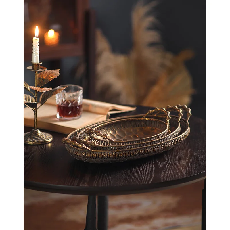

Роскошный ретро-поднос из кованого железа, овальный контейнер для хранения с ручкой, металлический поднос для фруктов и закусок