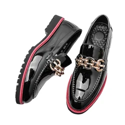 Men Loafers Shoes Red Sole Metal Decoration Pu Black Slip on Designer Shoes Men Breathable  Men Casual Shoes