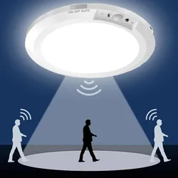 PIR Motion Sensor Ceiling Light USB Rechargeable Dimmable 3 Colors Remote Control Timer Wireless LED Flush Mount Ceiling Lamp