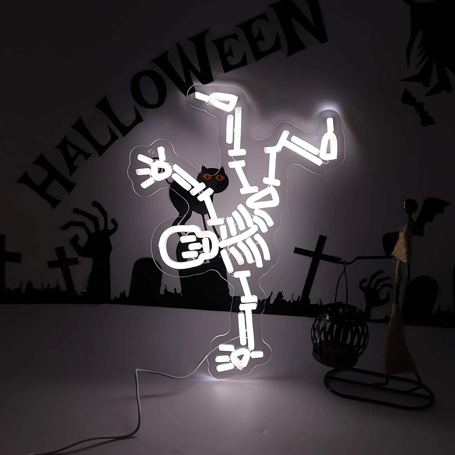 Dancing Skeleton Neon Light LED Neon Sign USB Powered for Bedroom Man Cave Game Room Helloween Party Decor Gift for Family
