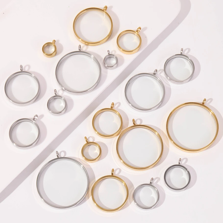 10Pcs 10-45mm Punk Stainless Steel Glass Memory Medallion Pendentif For Cremation Ashes Round Coin Holder Locket Pendant Jewelry