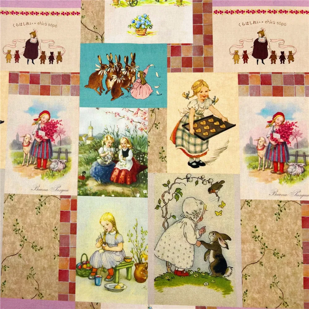 Retro Doll Cotton Fabric for Tissue Sewing Quilting Fabric Needlework Material DIY Handmade Craft