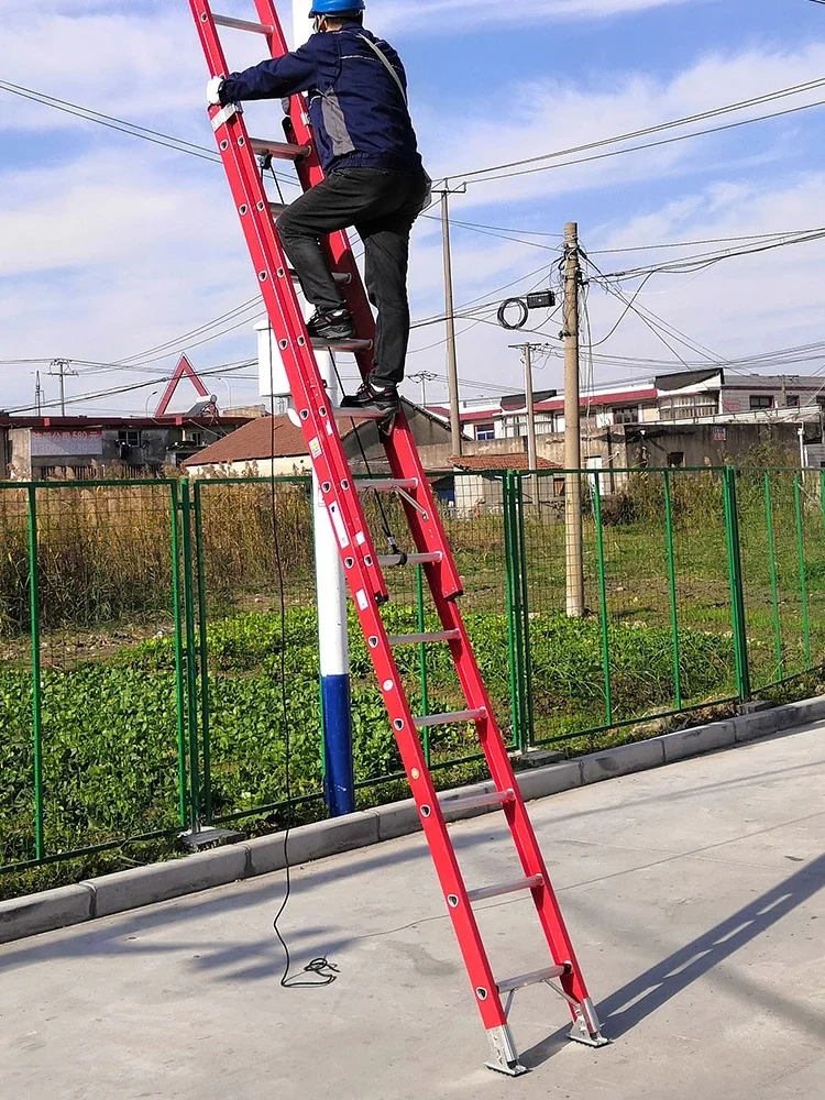 Insulated electrical ladder FRP telescopic straight ladder Electric fire thickening lifting project ladder