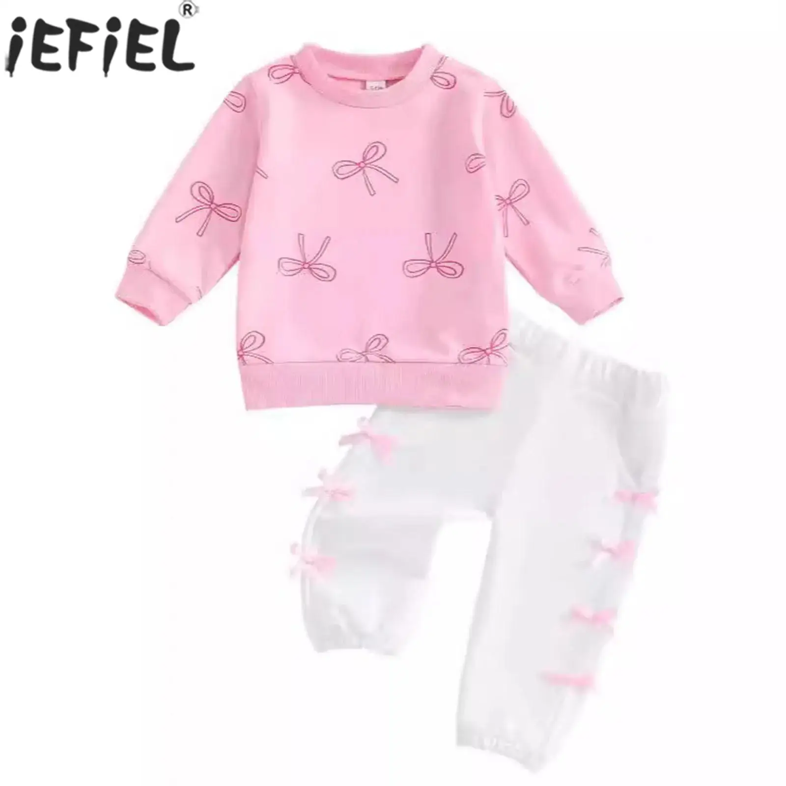 

Baby Girls Spring Autumn Casual Costume Set Long Sleeve Cute Bow Print Sweatshirt with Pants Daily School Birthday Party Wear