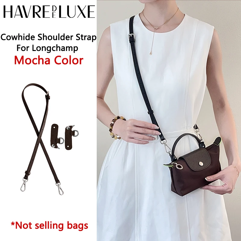 Cow Leather Replacement Crossbody Bag Strap Fit for Longchamp 2025 Mocha Moka mini shoulder strap without punching modification