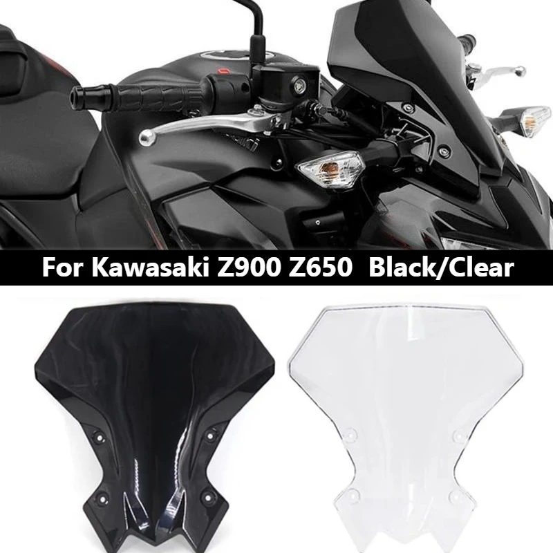 

Black/Transparent Motorcycle WindScreen Windshield Visor Wind Deflector Accessories For Kawasaki Z900 2020-2023 Z650 2021-2023