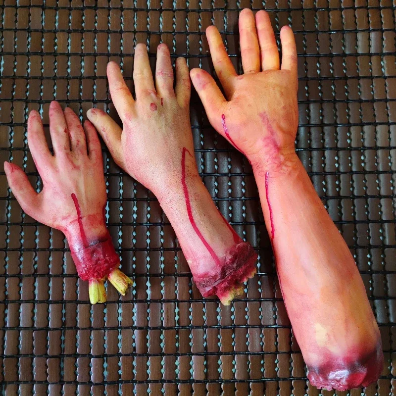 FC6 Bloody Fake Broken Severed Human Hands Arm Scary Severed Bloody Hand Legs Life-size Halloween Prop@FC8！