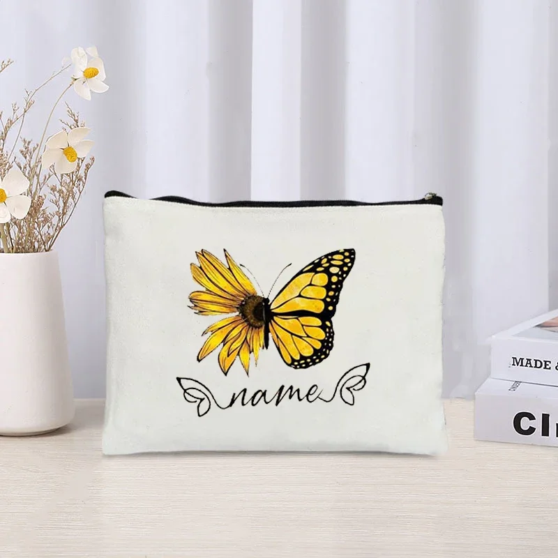 Custom Name Cosmetic Pouch Gift for Teachers Designer Clutch Colorful Butterfly Personalise Make Up Canvas Bag Aesthetics Case