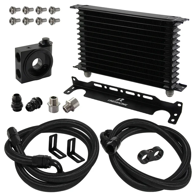 Universal 10/15 Row Oil Cooler w/ Mounting Bracket Kit Thermostatic 73 Degree ±0.5° AN10 7/8