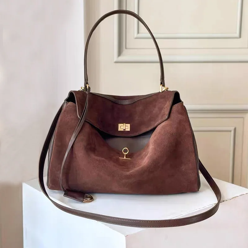 2025 Autumn Winter Women's Suede genuine leather Bag Shoulder Handbag Large Capacity Single Tote Bag Handbag Luxury Designer Bag