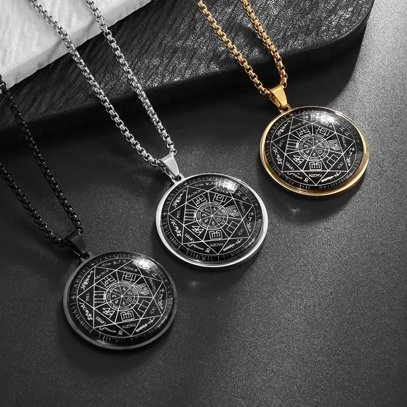 New Stainless Steel Flower of Life Metatron Seven Archangels Solomon Pendant Titanium Steel Necklace Men\'s and Women\'s Jewelry