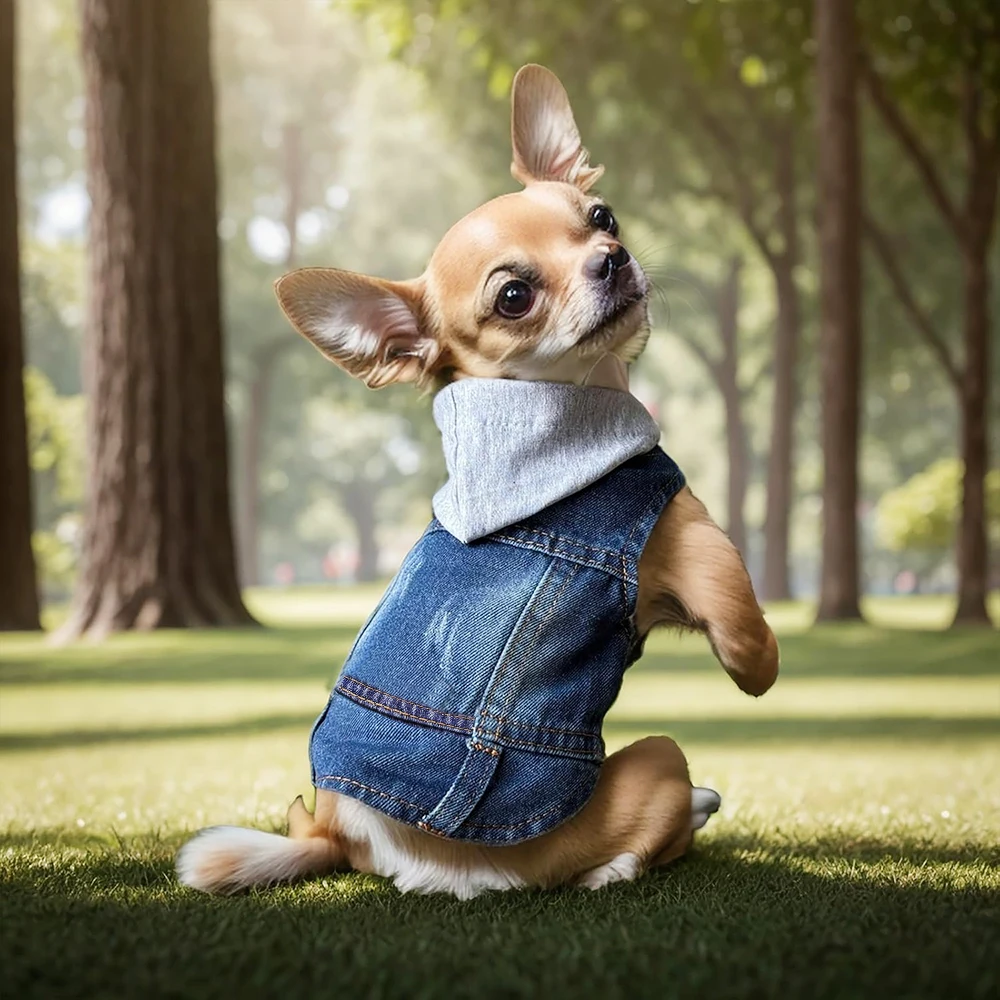 

Dog Jeans Jacket Denim Pet Clothes Coat for Puppy Small Dogs Hoodies Cat Costumes Washed Jeans Vest Outfit Chihuahua,Yorkie