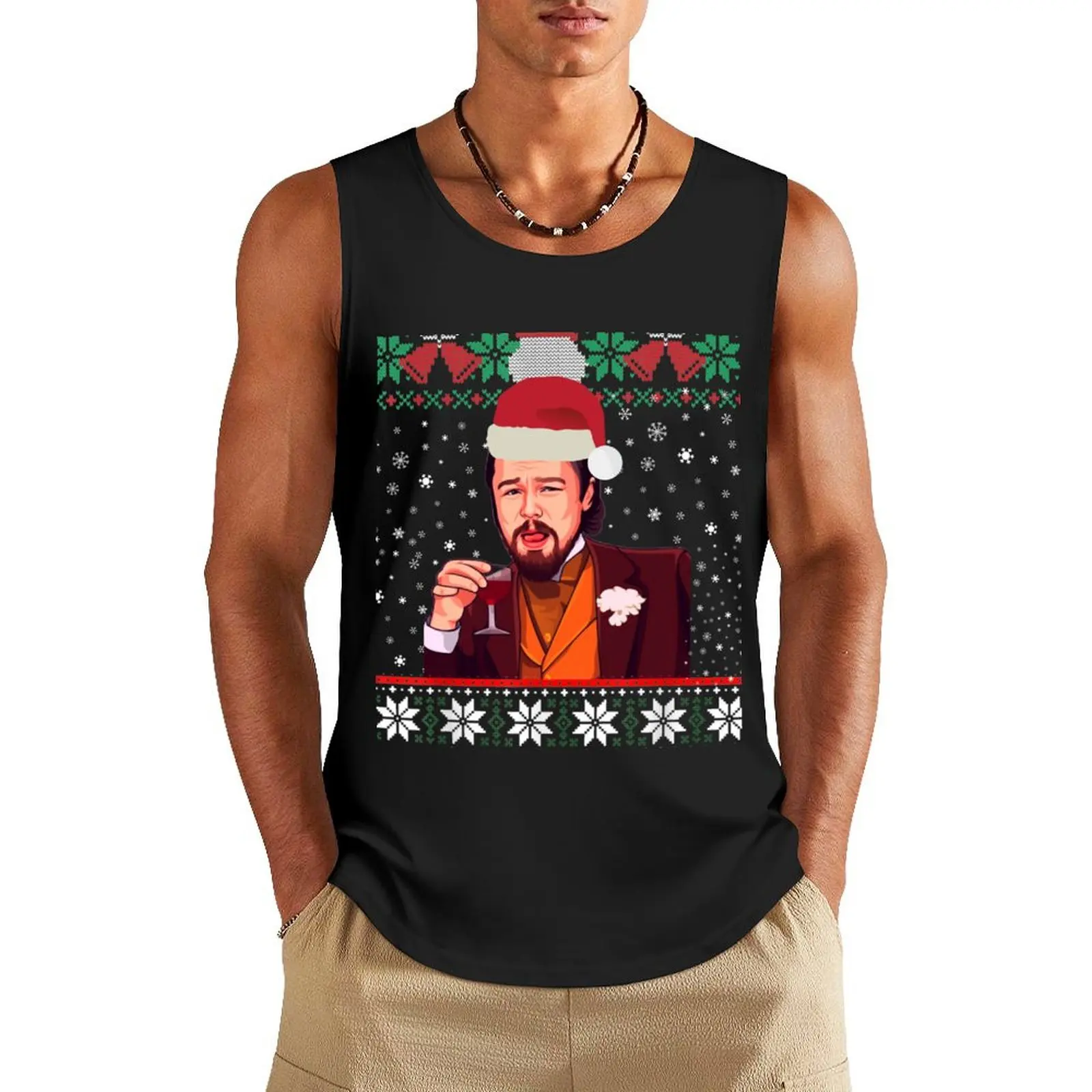 Leonardo Dicaprio Snow Is Falling All Around Me Dicaprio Drinking Meme - Ugly Sweater Have Yourself A Merry Leo Christm Tank Top