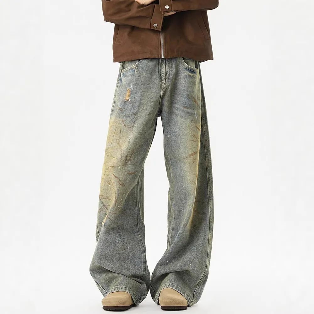 Jeans Straight-leg Wide-leg Long Pants Vintage Washed Distressed Fashionable Comfortable Cool Personality All-matching
