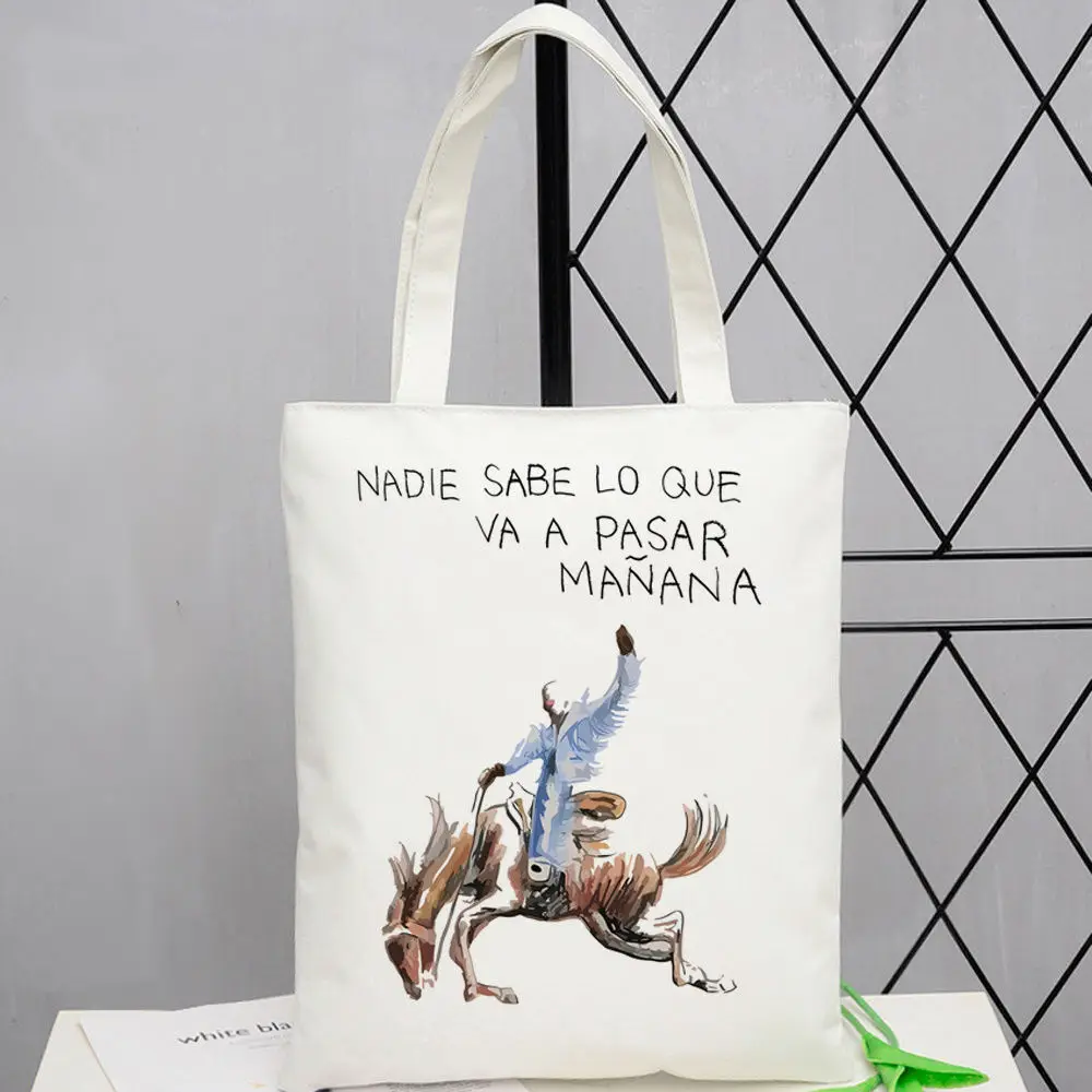 Bad Bunny Canvas Tote Bags Digital Print Zero Waste Sustainable College Artistic Print Travel Shopping Bag Sustainable
