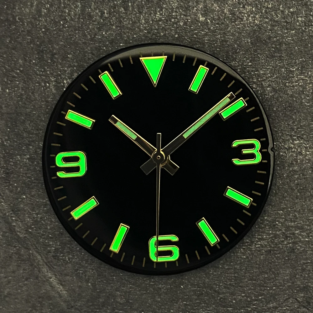 28.5mm Watch Dial + Watches Hands Green Luminous Modified 369 Nail Men\'s Watch Faces Accessories Fit NH35/NH36/4R/7S Movement