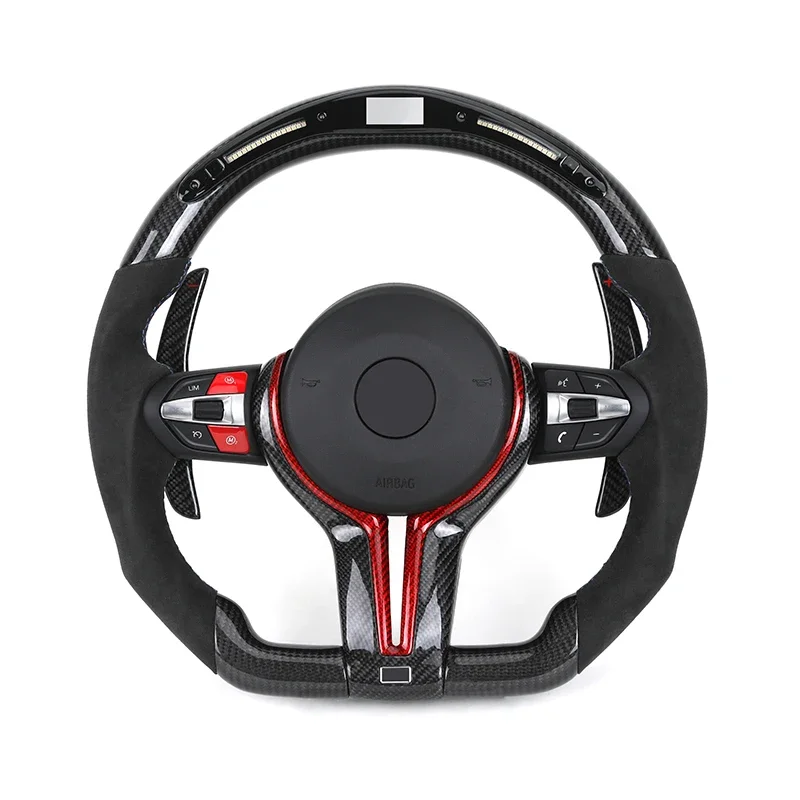 

With Red M1 M2 Button Alcantara Carbon LED Steering Wheel for BMW F10 F30 F31 F32 X5M F97 M2 F87 M3 F80 M4 F82 M5 F90 E70 E90