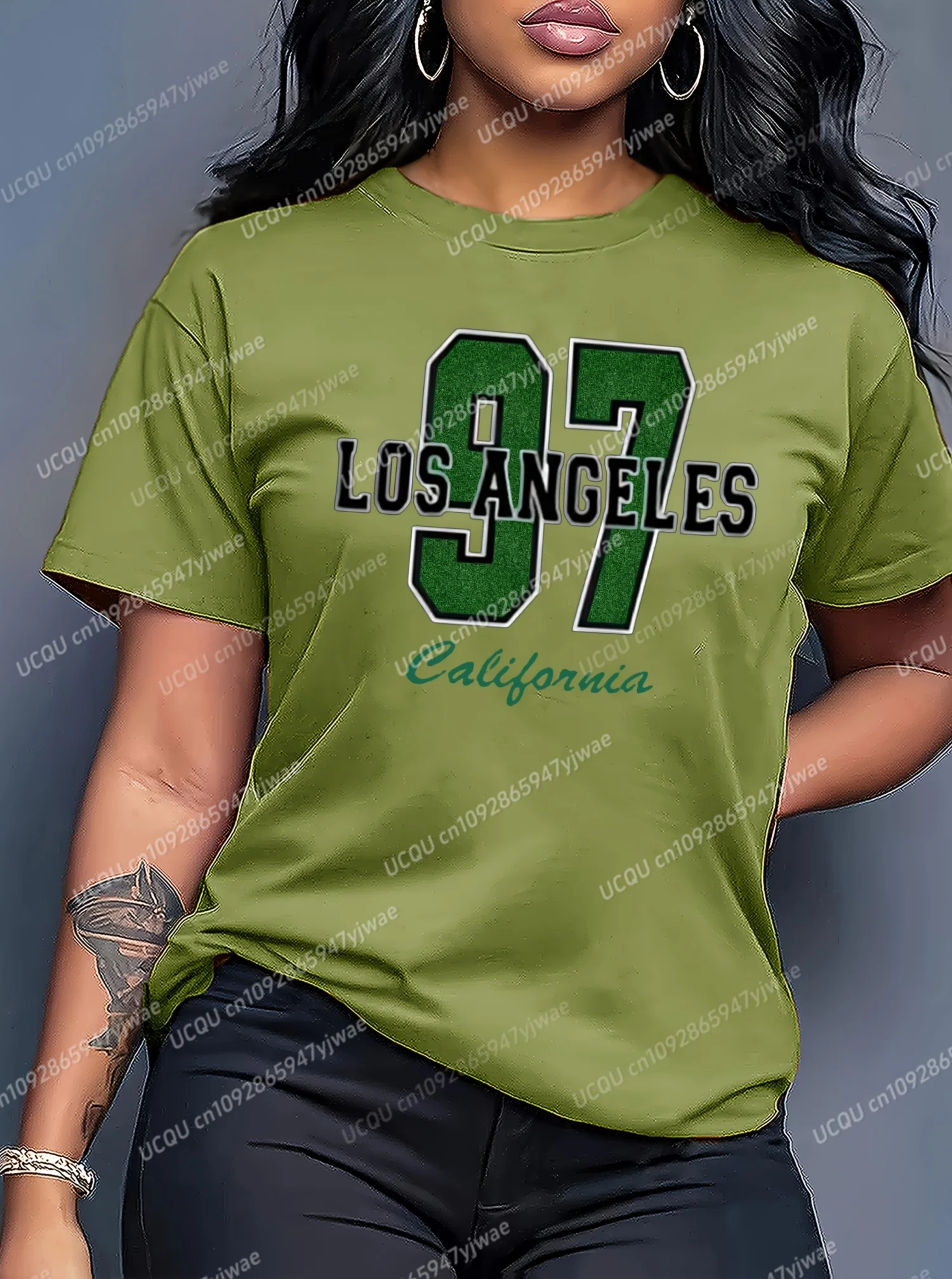 

Women polyester Number 97 Print T-shirts Female Summer Basic V-neck Tees Casual Retro Streetwear Ladies Sport Plus Size Tops