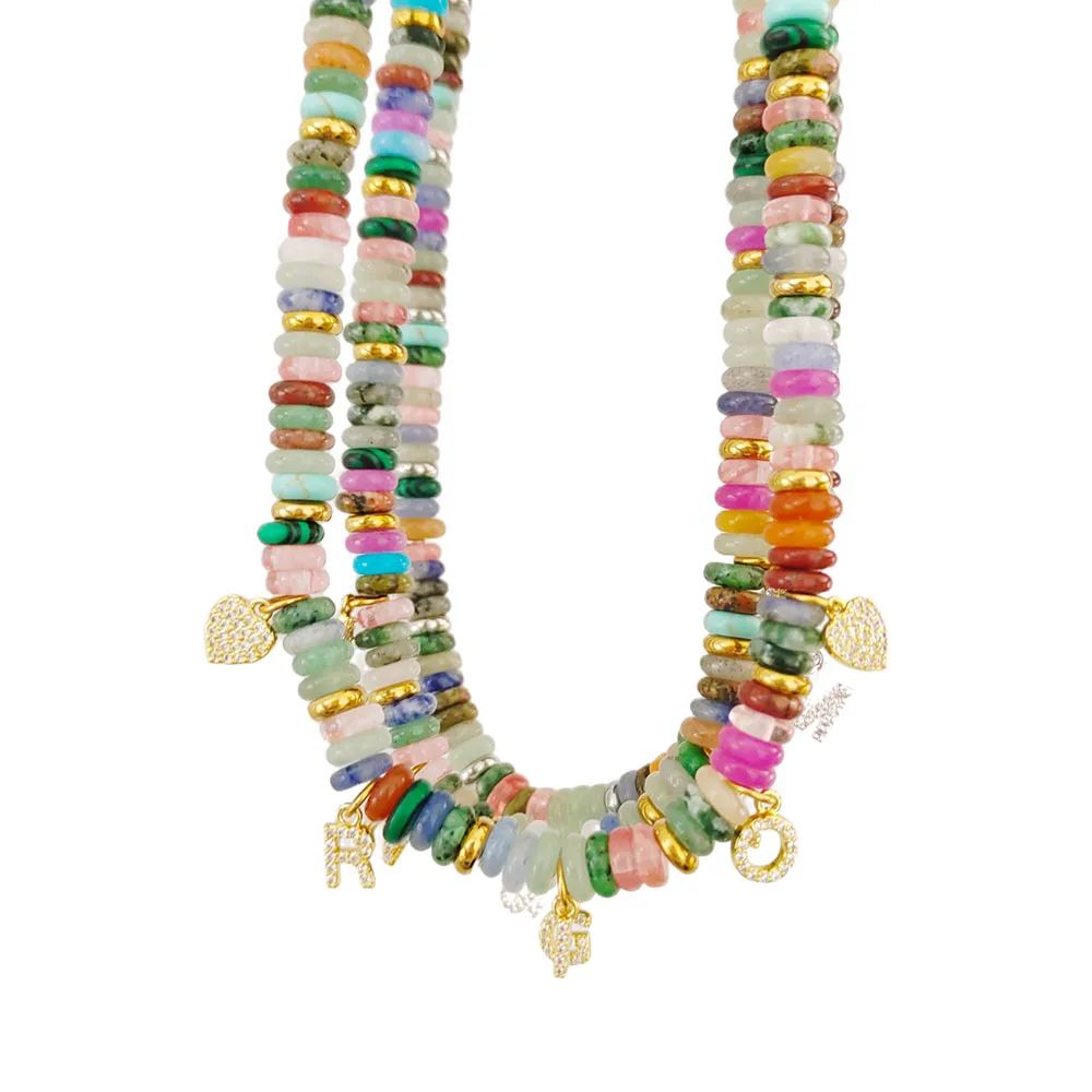 2025 Personalized Initial Letters Necklace Colorful Natural Stone Wheel Beads Summer Jewelry Gift for Women Custom Name Pendant