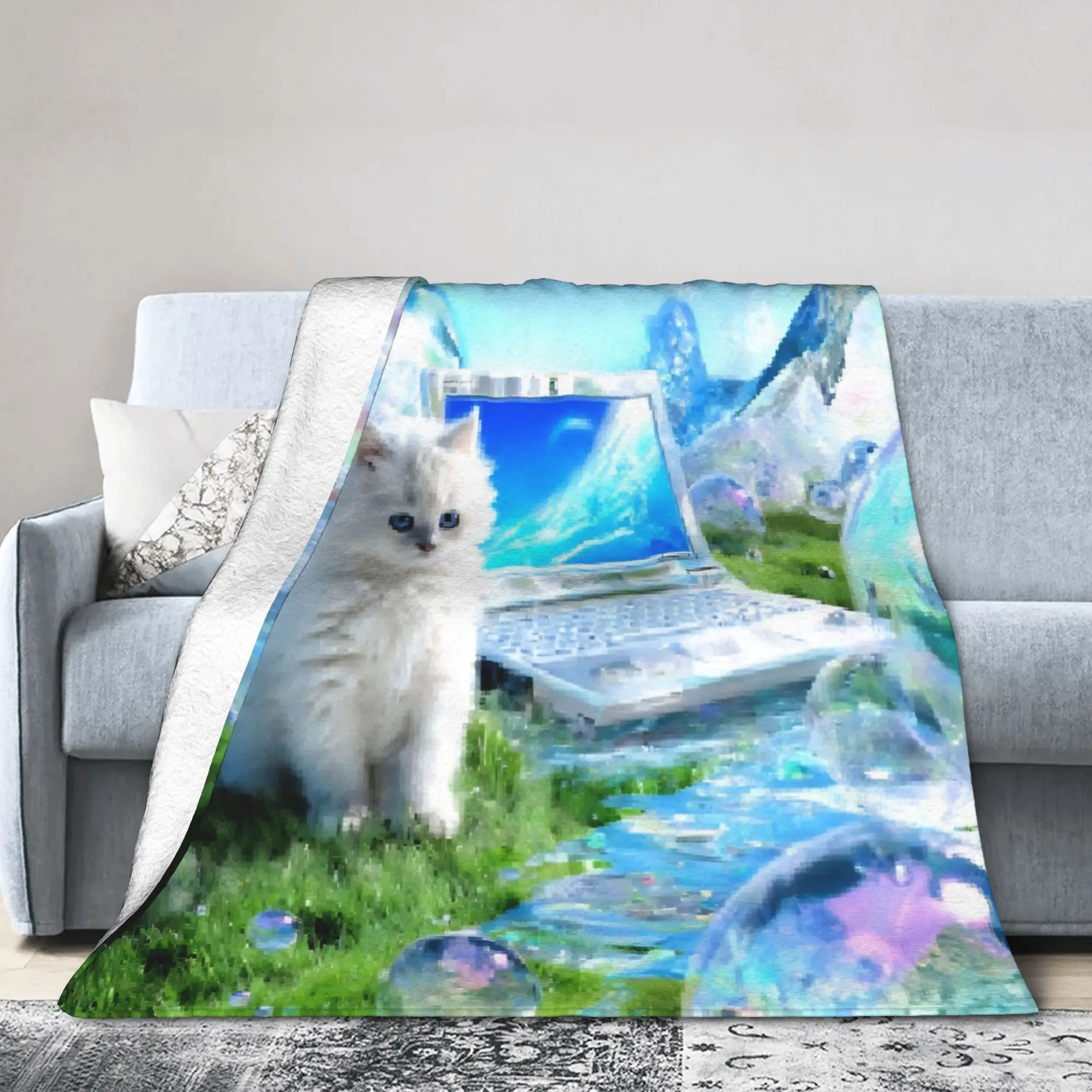 Computer Cat Frutiger Aero Blankets Fleece  Warm Throw Blankets for Outdoor Travel Bed Rug