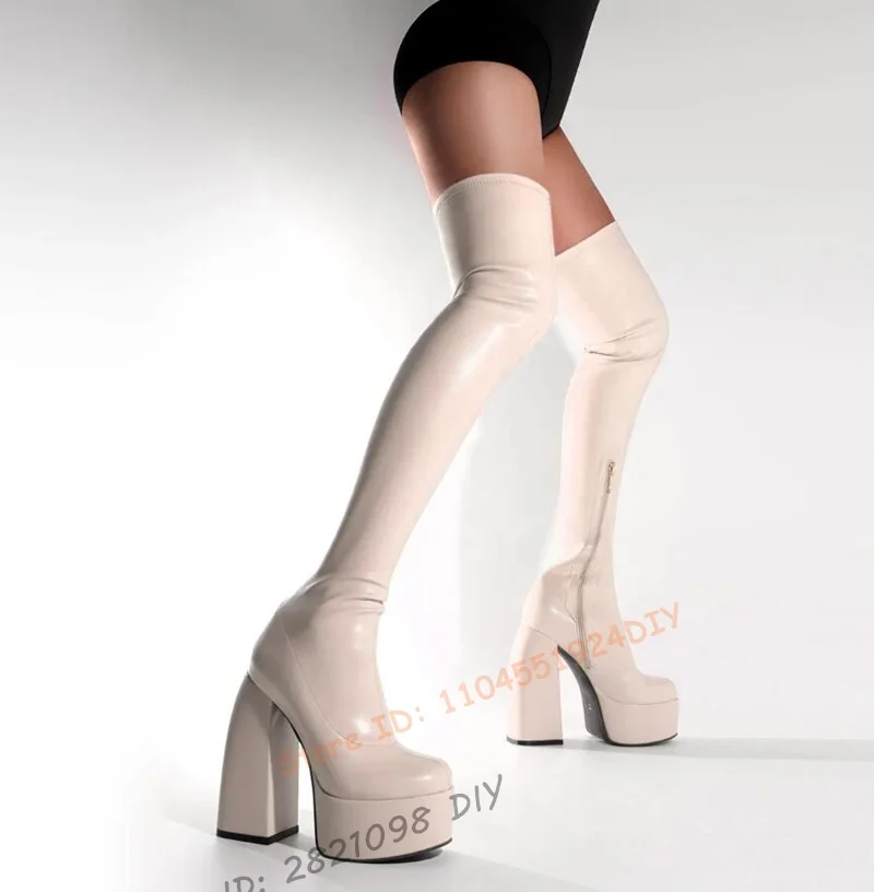 

Chunky High Heeled Street Style Thigh High Stretch Tall Boots Women Over The Knee Gladiator Long Boots