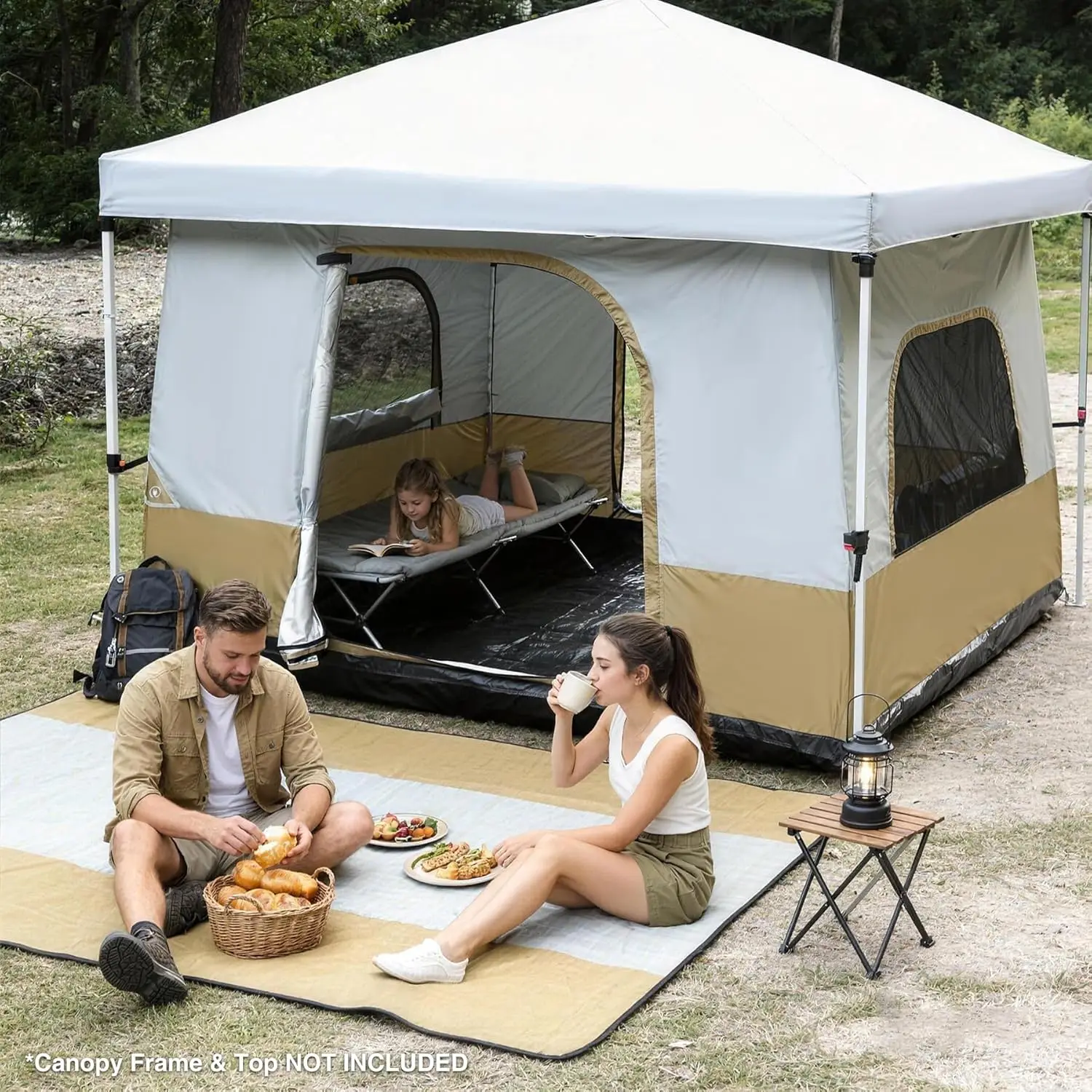 Camping Application, Unknown Material, No Color Mentioned, Convert Canopy into Tent, Fits 4 - 6 Person