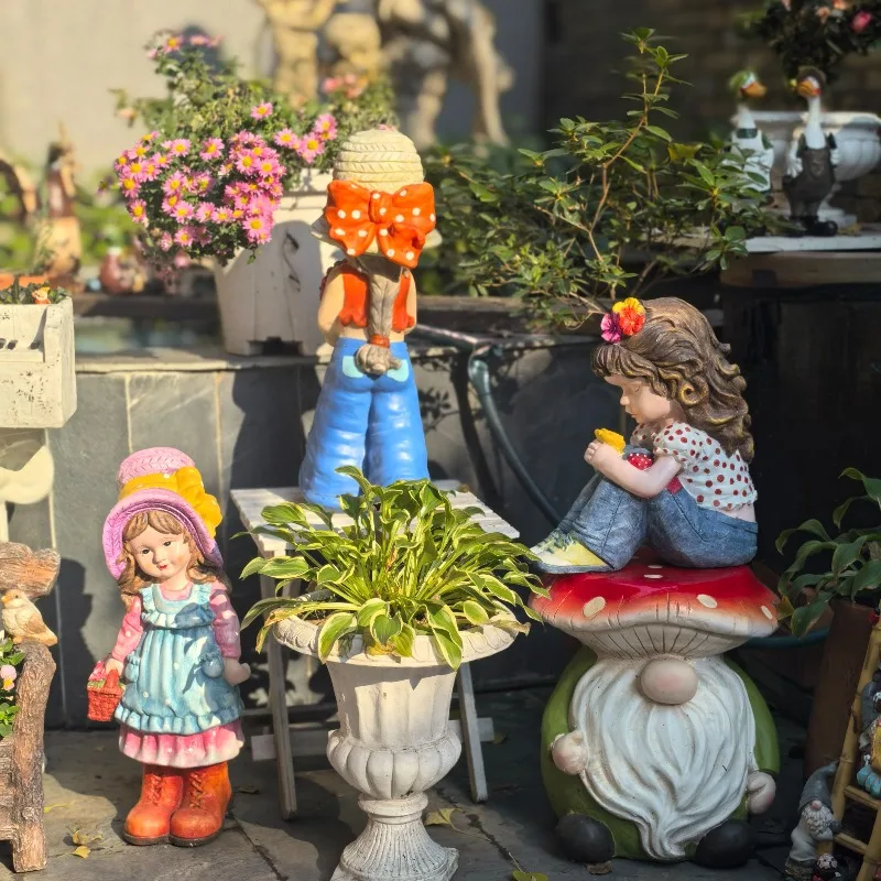 

Садовая статуэтка девочки с цветами – устойчивая к погодным условиям декоративная фигурка для двора, патио, газона, скульптура в виде букета в деревенском стиле