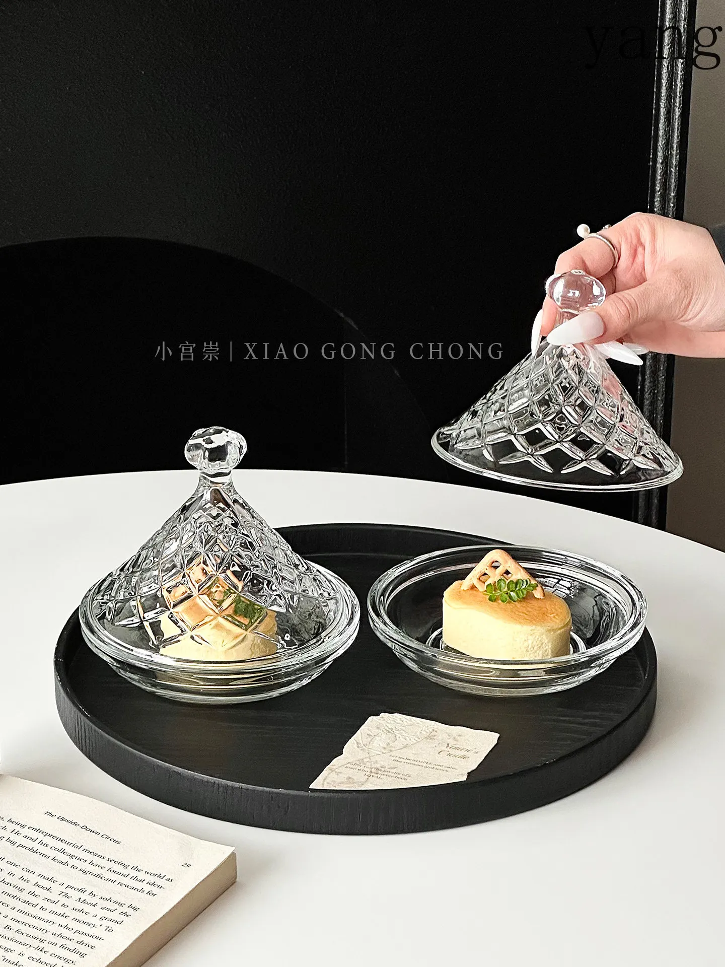 CX creative glass dessert plate with lid high value cake display plate