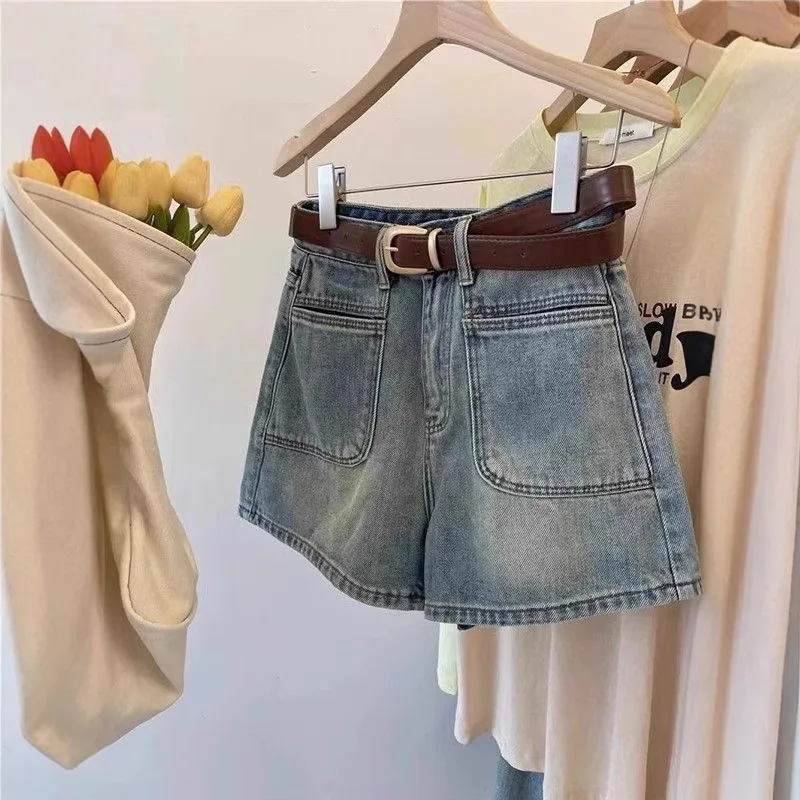 

The New Summer High-waisted Denim Shorts Women Feature Loose Design Niche Retro Wide-leg A-line Hot Pants That Thin Fashionable