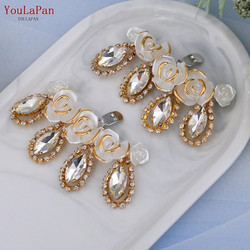 TOPQUEEN 1 Pair Trendy Rhinestones Shoe Buckles Elegant Lady Women Bride Wedding Shoes Buckle Flower Shoes Clips Jewelry X29