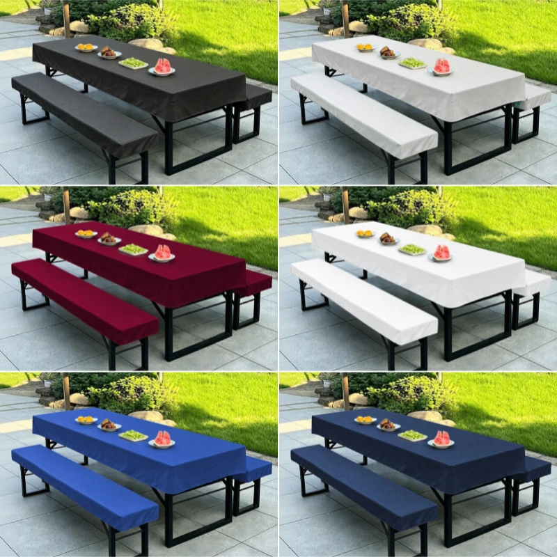 3Pcs/set Outdoor Table Chair Cover Polyester Solid Color Tablecloth Table Protector for Dining Party Garden Home Patio Decor