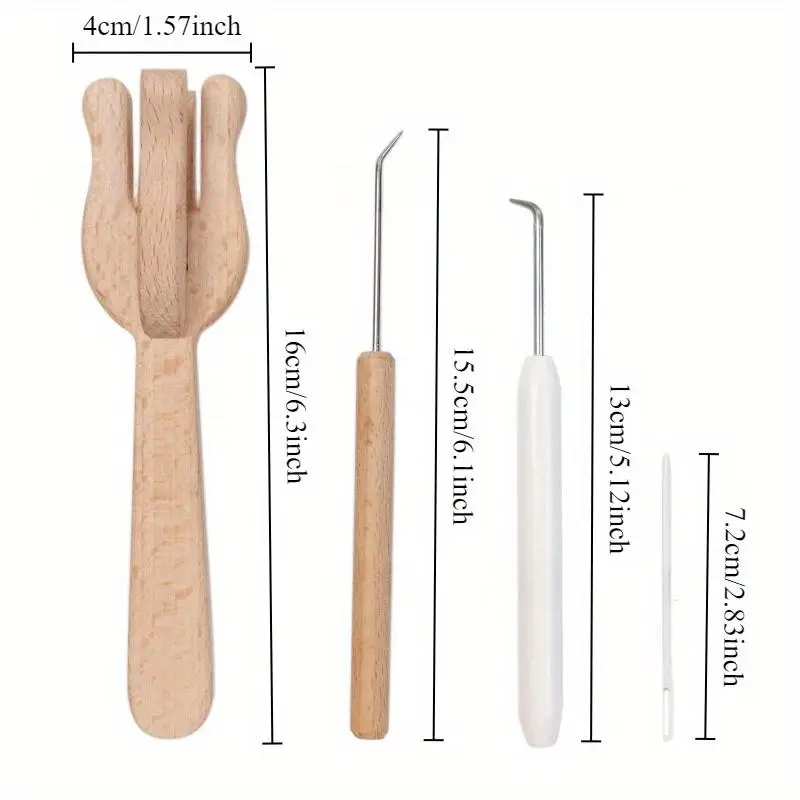Kit de 4 pièces en bois pour le tricot et le tissage : Fourche à lucet et aiguille à tisser
