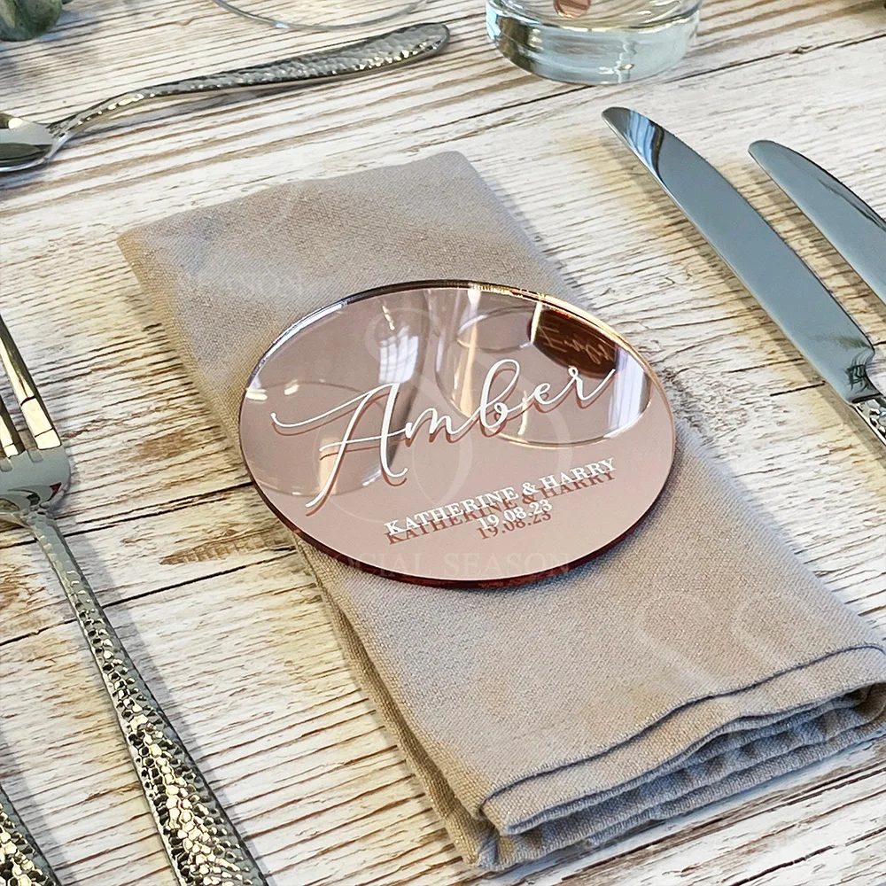10 Stück personalisierte Acryl-Hochzeits-Tischkarten als Untersetzer, 7/10 cm, individuelle Acryl-Tischkarten mit Gästenamen, Sitzplatz-Dekorationen