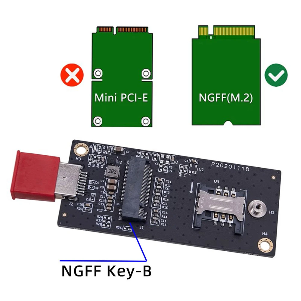 For 3G/4G/5G LTE Wireless Module Modem Card NGFF M.2 Key-B WWAN to USB 3.0 Adapter Riser Card w SIM Slot