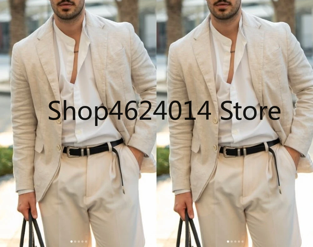 

Linen Cotton Men's Suits Party Prom Outwear Summer Beach Men Blazers
