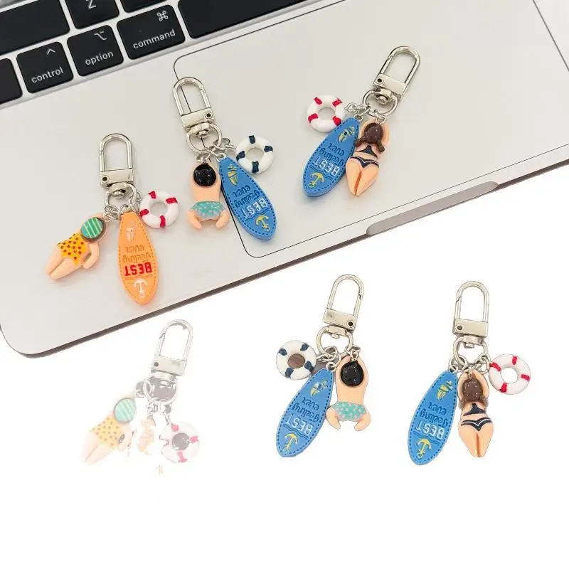 Niedliche Sommer-Schwimmer-Schlüsselanhänger mit Cartoon-Surfbrett- und Rettungsring-Anhängern, perfekt als Taschendekoration und Geschenk für Strandliebhaber. – Detail 5