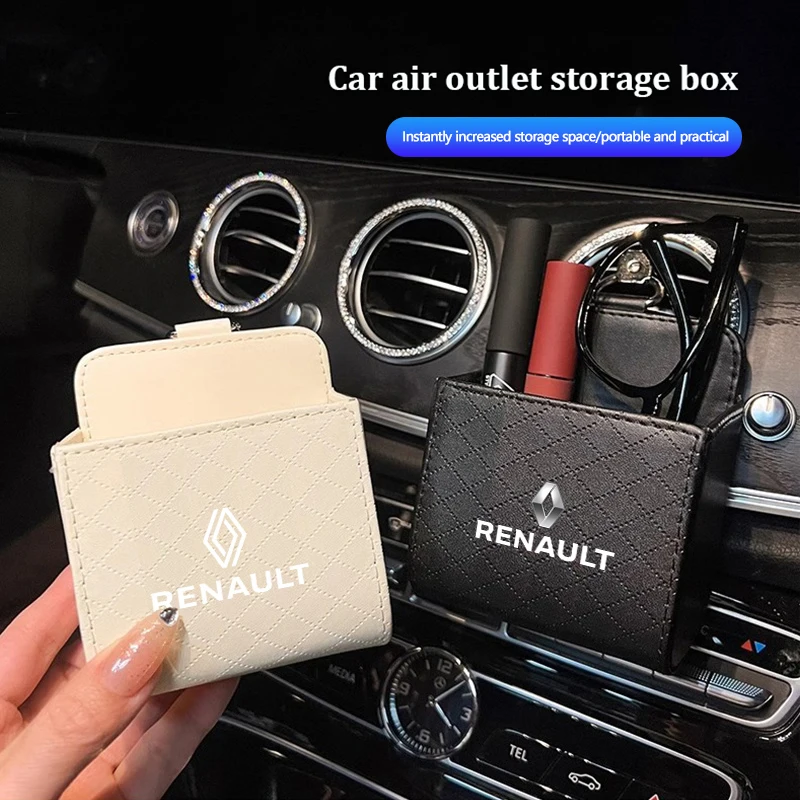 Auto-Luftauslass-Aufbewahrungstasche, Leder-Armaturenbrett-Organizer für Renault Clio Koleos Megane Espace QM6 Kadjar Captur Scenic ZO Schlüsselanhänger