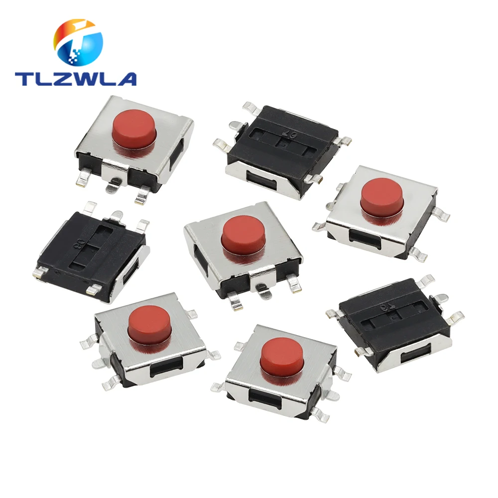 100 szt. Płaski czerwony SMD 5Pin 6x6 takt przełącznik przyciskowy 6*6*3.1MM mikro przełącznik 6x6x3,1 MM