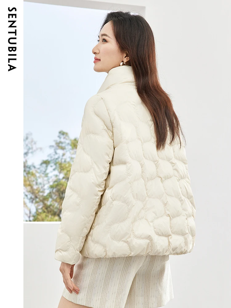 Imagem -02 - Sentubila-jaqueta Puffer Ondulada para Mulheres Cabolsas Curtos 90 Pato Branco Gola Quente Inverno 2023 W34y49503