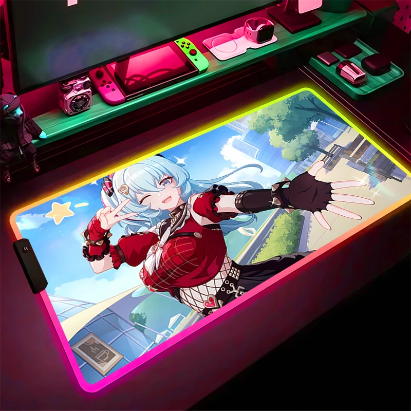 RGB Mouse Pad Non-Slip Rubber Edge locking mousepads Game play mats notebook computer Shigure Kira Honkai Impact 3 Home Decor