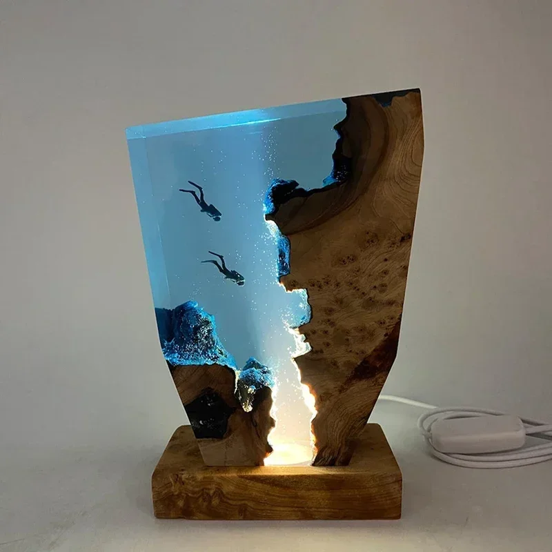 Seabed Mundo Criatividade Table Light, Resina, Arte Decoração Lâmpada, Mergulho Cave ExplorationTheme, Night Light, USB Charge, Hot