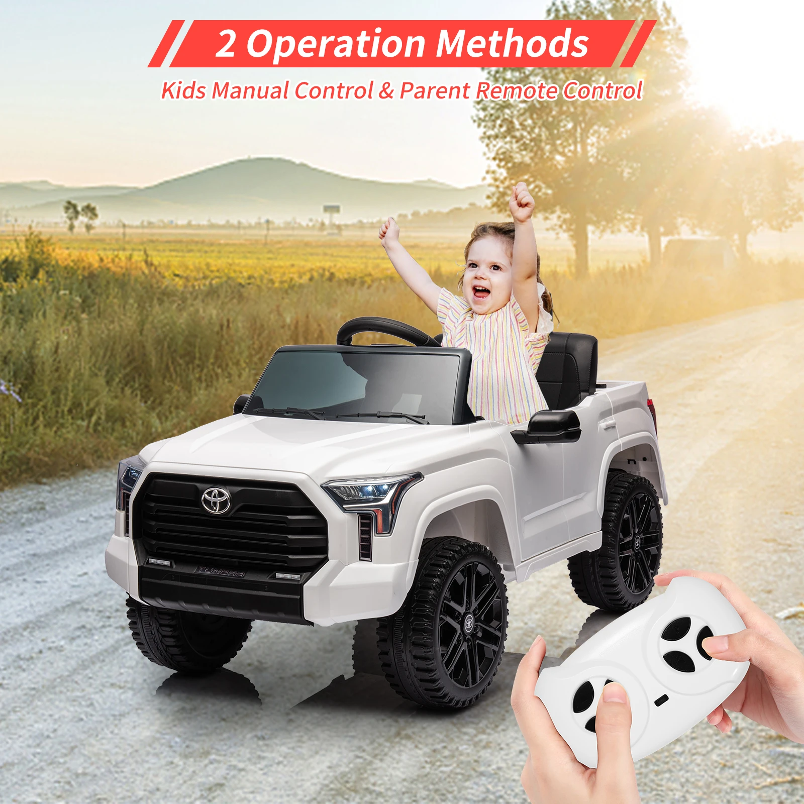 12V Ride on Car for Kids, Licensed Toyota Electric Car Ride on Truck with Remote Control, MP3, LED Lights Toys for Boys Girls