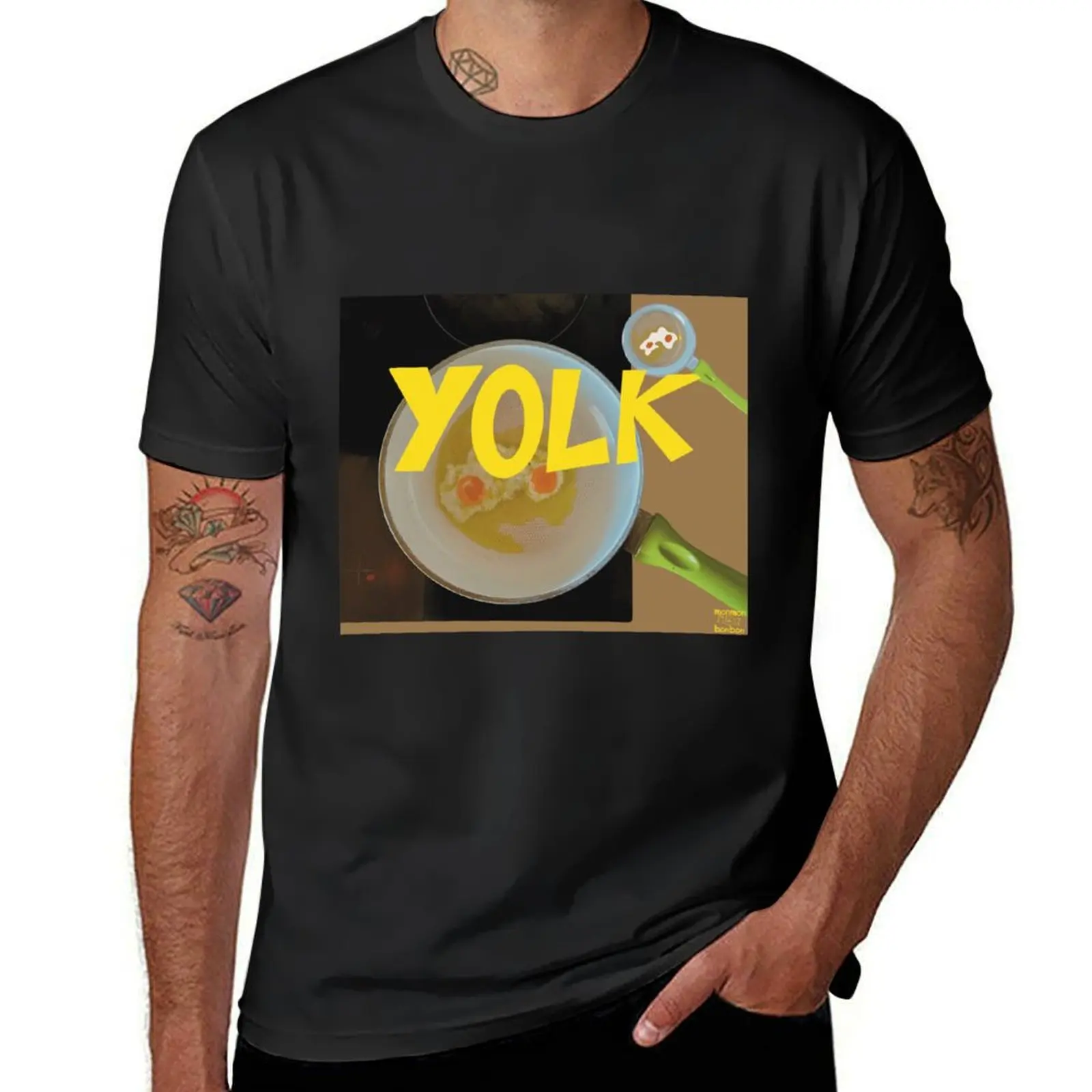 

Fried egg in a pan with yolk as a lettering T-Shirt vintage summer clothes sweat funny t shirts for men