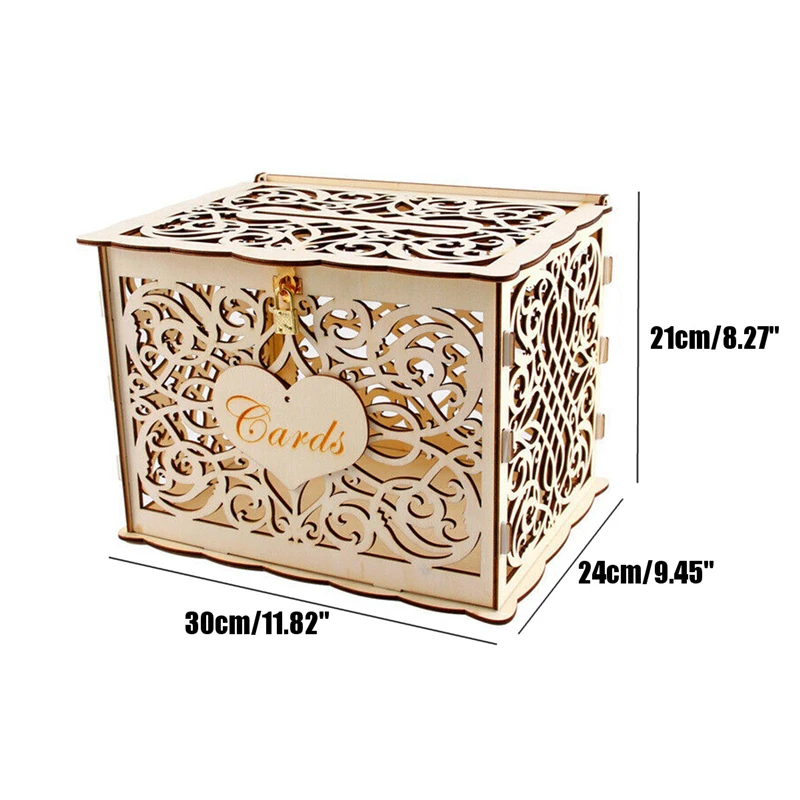 30X24X21cm DIY Wedding Gift Card Box Wooden Money Box with Lock Beautiful Wedding Decoration Birthday Party Supplies