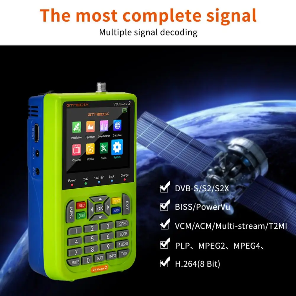S2 Digital Satellite Finder ricevitore di segnale ricaricabile di tipo C Freesat 1080p Hd V8 Finder2 Meter Dvb-S Star Finder