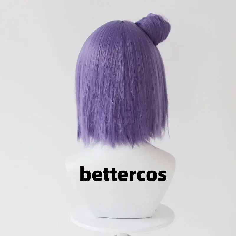 2025 22 Konan Cosplay Anime Purple Short With Bun Heat Resistant Synthetic Hair Halloween Party Wigs + Wig Cap