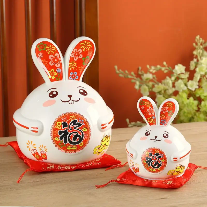 

Creative Cartoon Rabbit Shaped Piggy Bank For Children Boys and Girls Ceramic Home Decoration rabbit year Money-box, 1Pc